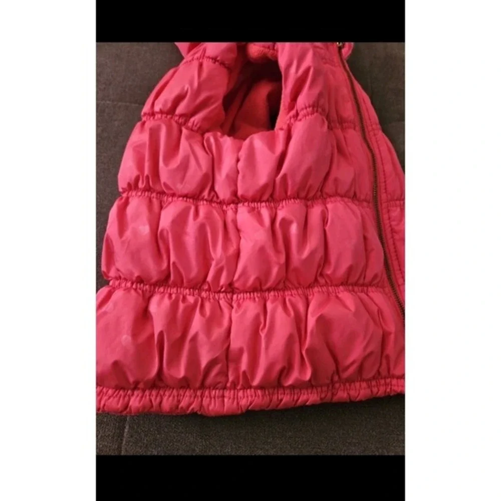 Old Navy Girls Pink Puffer Vest Size 3T Faux Fur Hooded Zip Winter